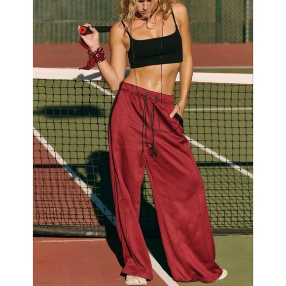 Free People Fineline Track Pants NWOT Size Medium Sour Cherry FP Movement - Picture 2 of 7